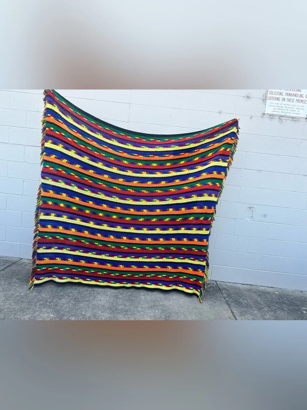 Handmade Happy Multicolor Crochet Throw Blanket - Colorful Stripe Accent fringe